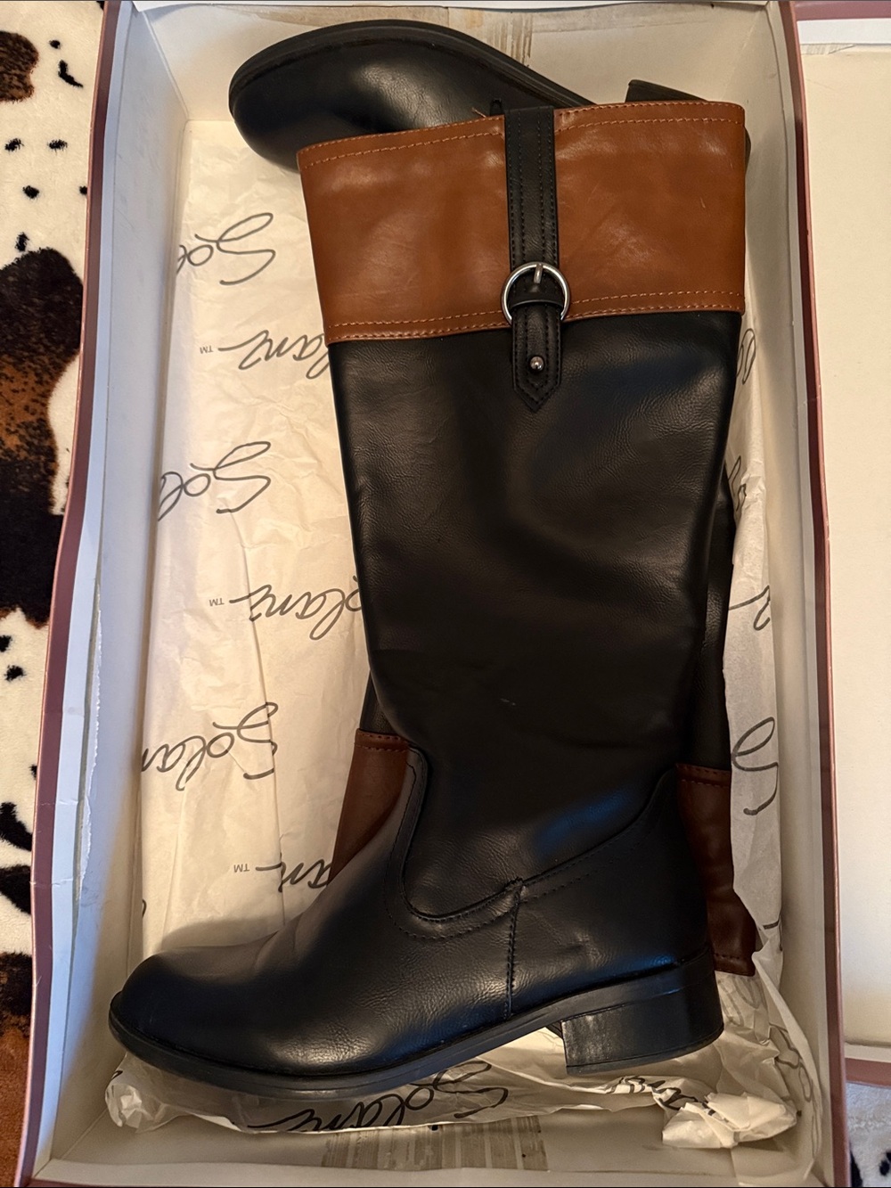 Two-Tone Black and Brown Leather Riding Boots